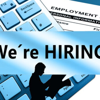 We're hiring message with keyboard and form.