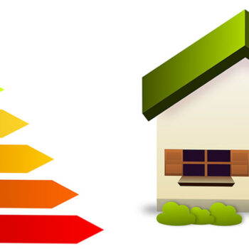 Energy efficiency chart and house illustration.